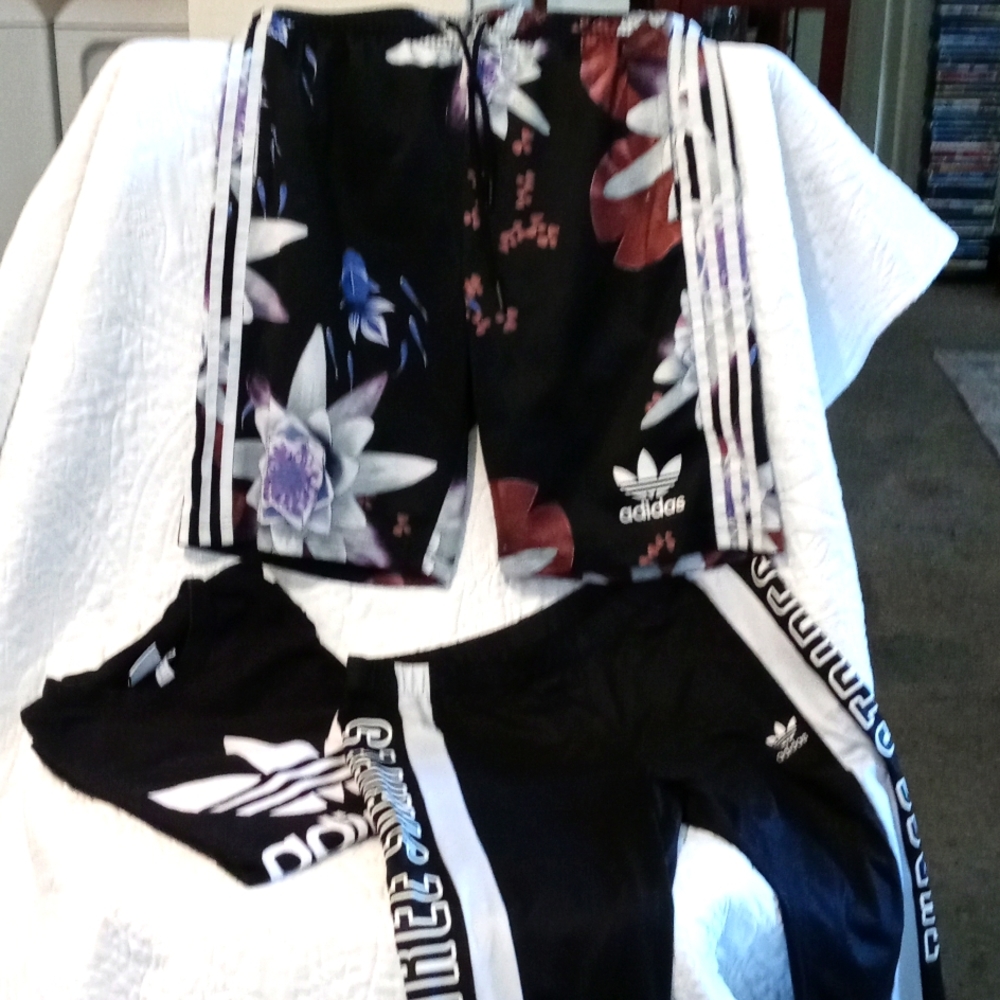 ADIDAS THREE STRIPE FLORAL SHORTS - Picture 2 of 5